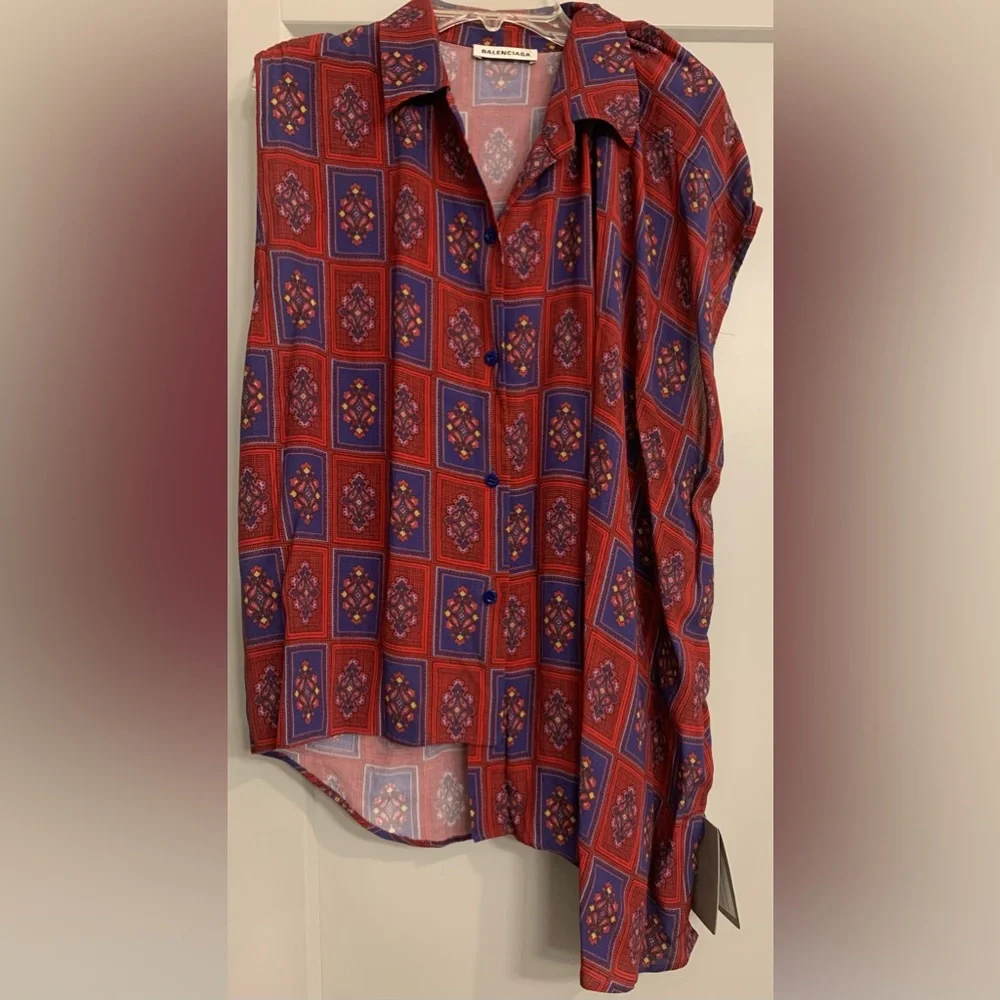 Balenciaga 2019 Convertible Paisley Asymmetrical Button-Up size FR 36 US 4 NWT - Picture 4 of 16